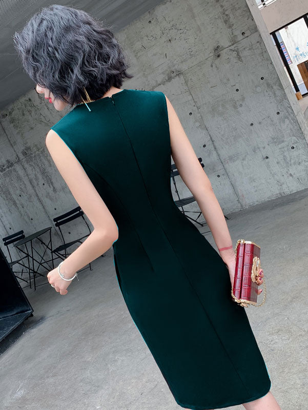 Round Neck Midi Party Dress with Ruched Details