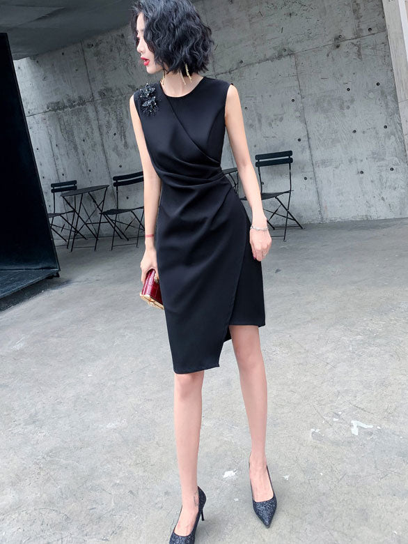 Round Neck Midi Party Dress with Ruched Details