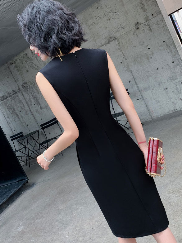 Round Neck Midi Party Dress with Ruched Details