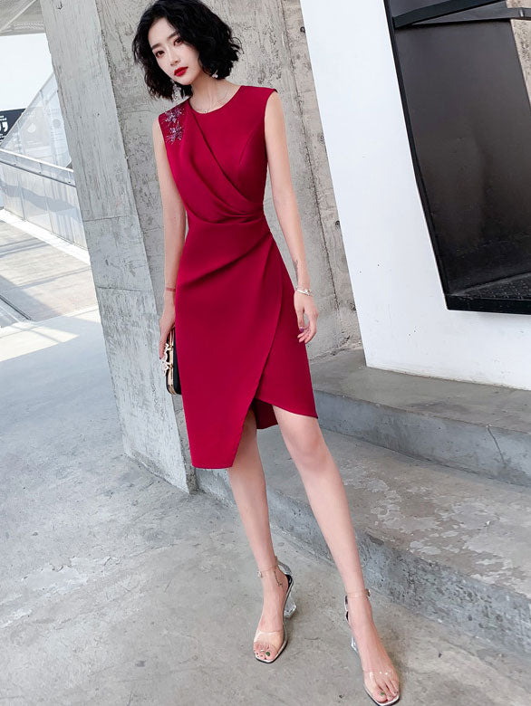 Round Neck Midi Party Dress with Ruched Details