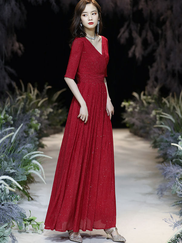 Shimmer A-Line Maxi Wrap Evening Dress with Half Sleeve