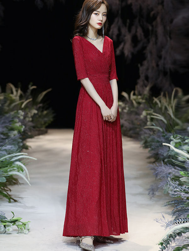 Shimmer A-Line Maxi Wrap Evening Dress with Half Sleeve
