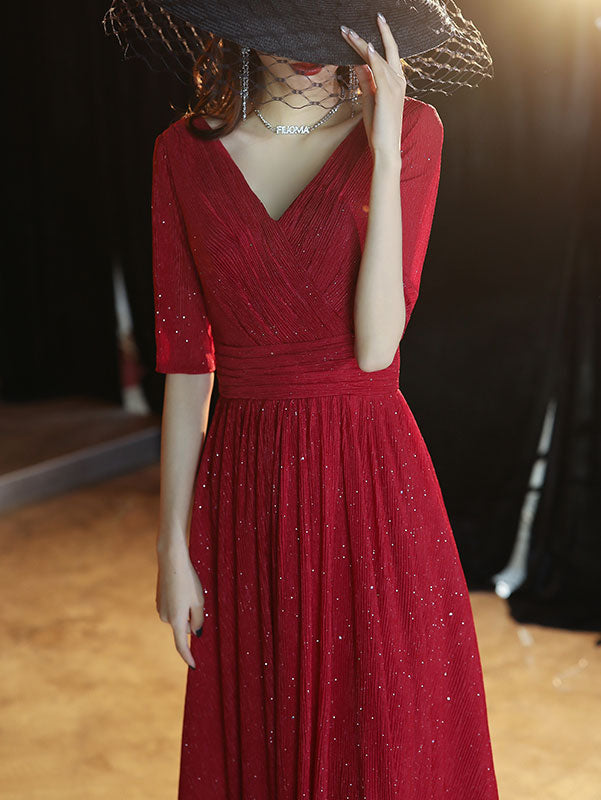 Shimmer A-Line Maxi Wrap Evening Dress with Half Sleeve