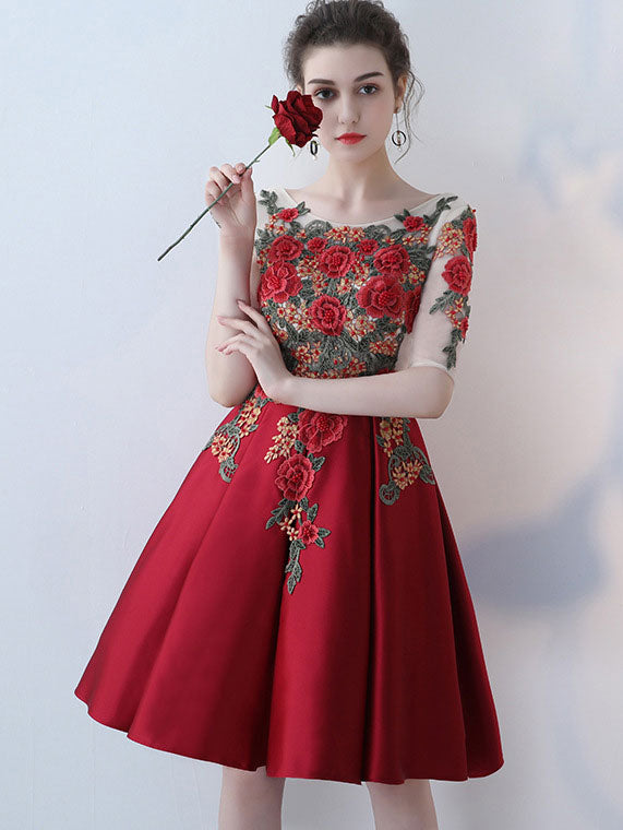 Fit & Flare Short Party Dress with Applique Embroidery