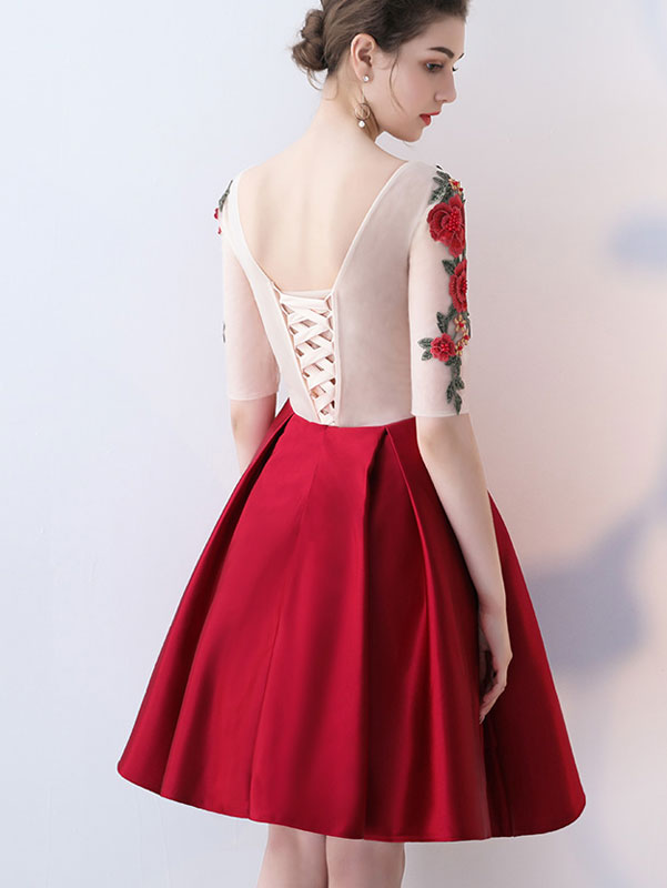 Fit & Flare Short Party Dress with Applique Embroidery
