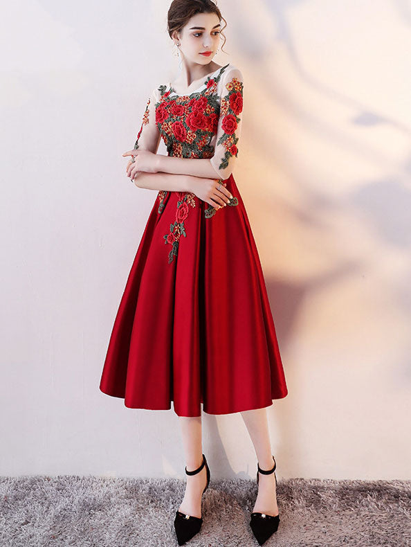 Fit & Flare Short Party Dress with Applique Embroidery