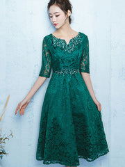 Green Lace Fit & Flare Tea-Length Party Dress