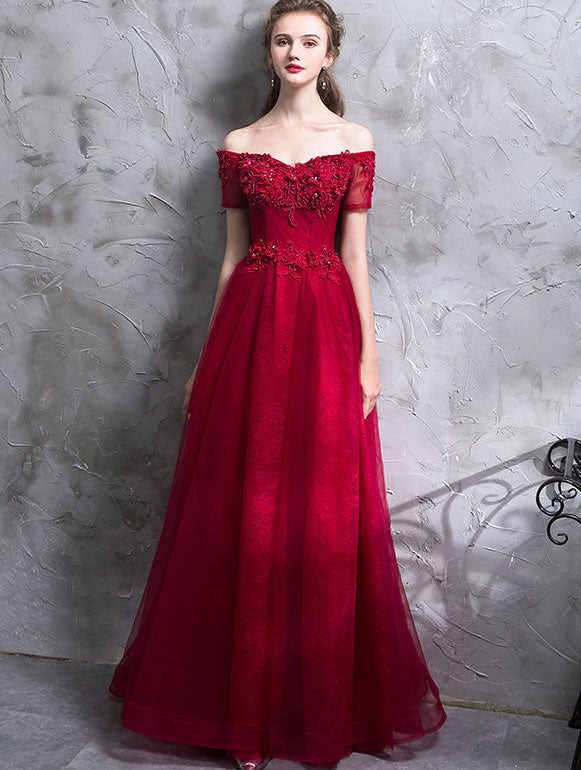 Full Length Off Shoulder Wedding Dress with Appliques