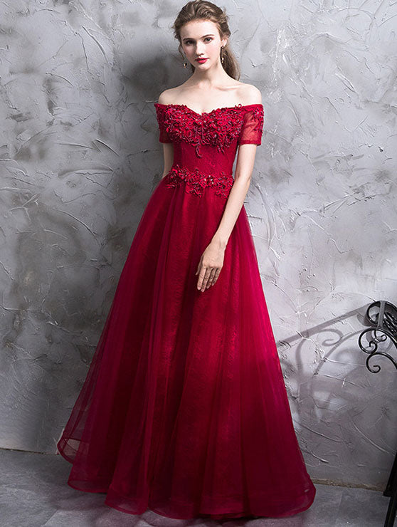 Full Length Off Shoulder Wedding Dress with Appliques