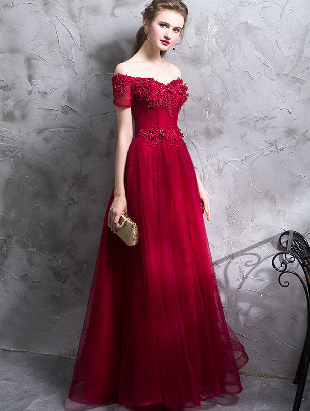 Full Length Off Shoulder Wedding Dress with Appliques