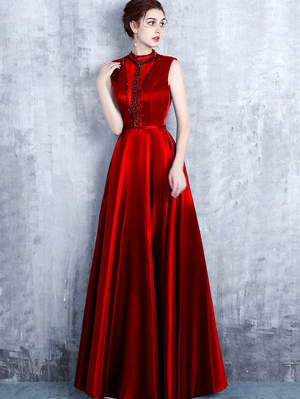 High Neck Maxi A-Line Formal Dress with Mesh Panel