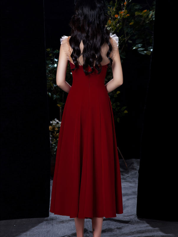 Red Illusion Mesh Sweetheart Neck Fit & Flare Party Dress