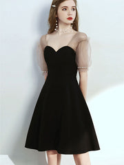 Black Ruffle Sleeve Sweetheart A-Line Party Dress