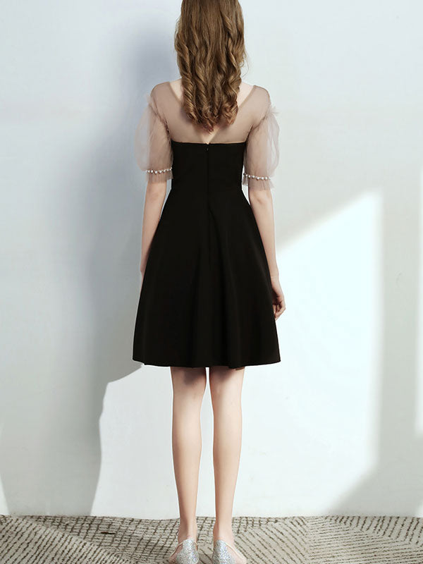 Black Ruffle Sleeve Sweetheart A-Line Party Dress