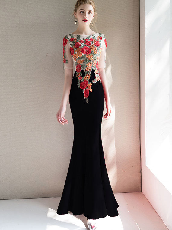 Wine Red Mermaid Fishtail Prom Dress with Applique Embroidery