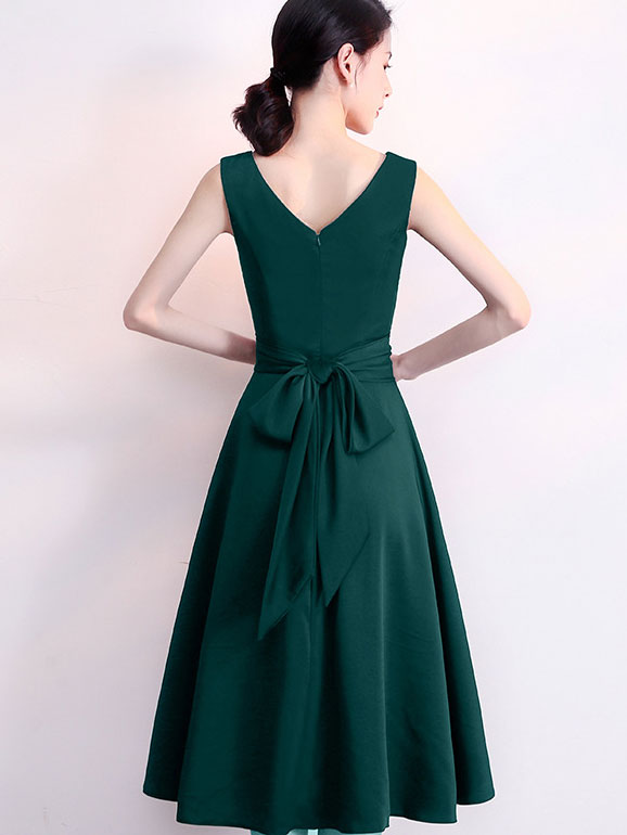 V-Neck Belt High Low Hem Party Dress
