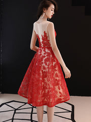 Red Lace Fit and Flare Wedding Party Dress