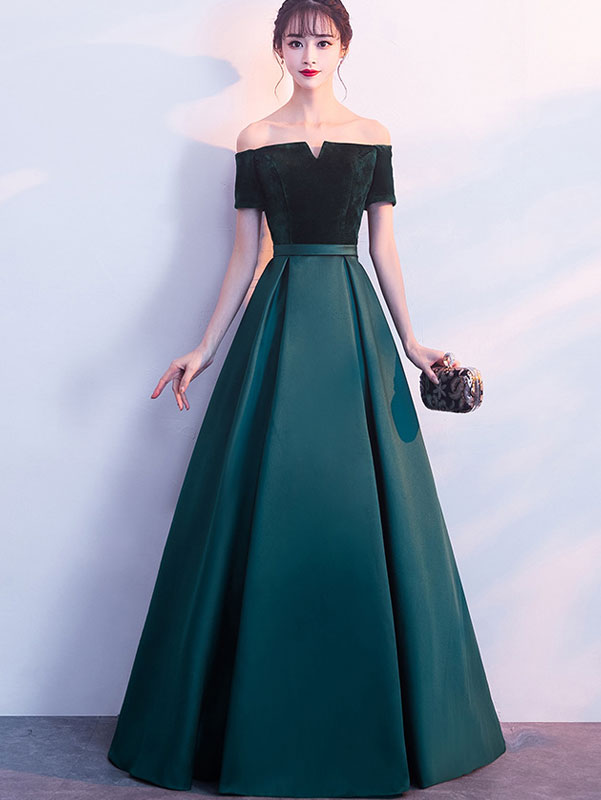 Off Shoulder A-Line Floor Length Evening Formal Dress