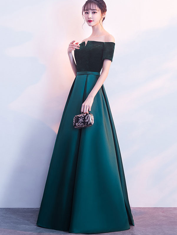 Off Shoulder A-Line Floor Length Evening Formal Dress