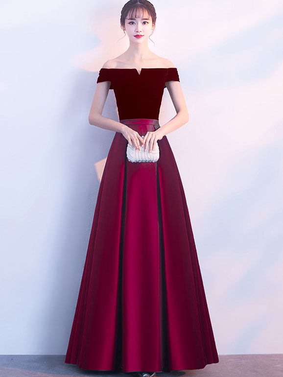 Off Shoulder A-Line Floor Length Evening Formal Dress