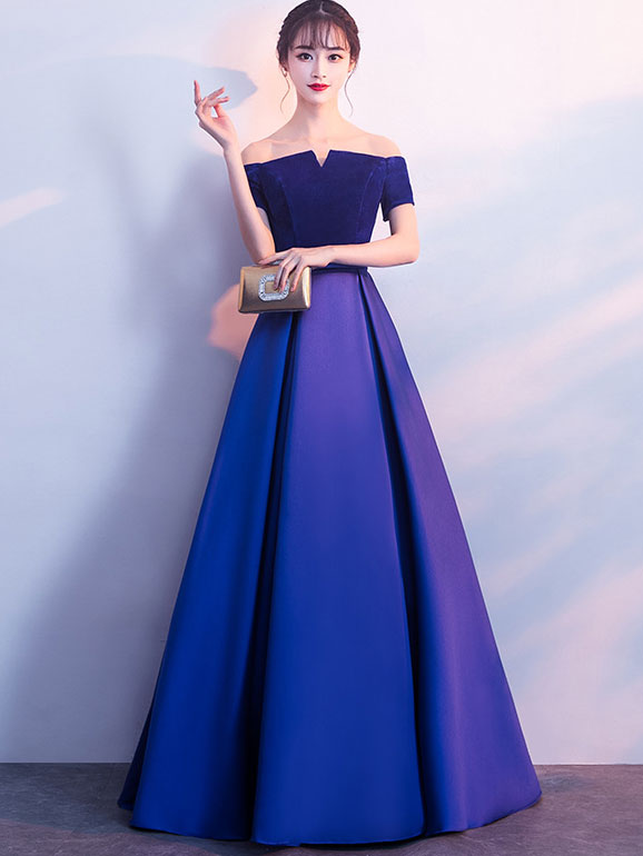 Off Shoulder A-Line Floor Length Evening Formal Dress