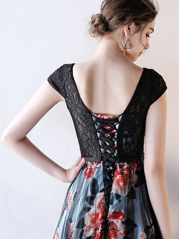 Floral A-Line Floor Length Evening Prom Dress
