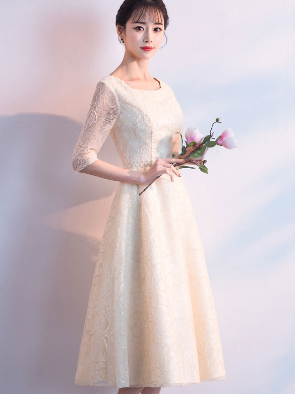 Bridesmaid A-Line Sequined Jacquard Party Prom Dress