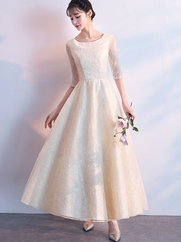 Bridesmaid A-Line Sequined Jacquard Party Prom Dress