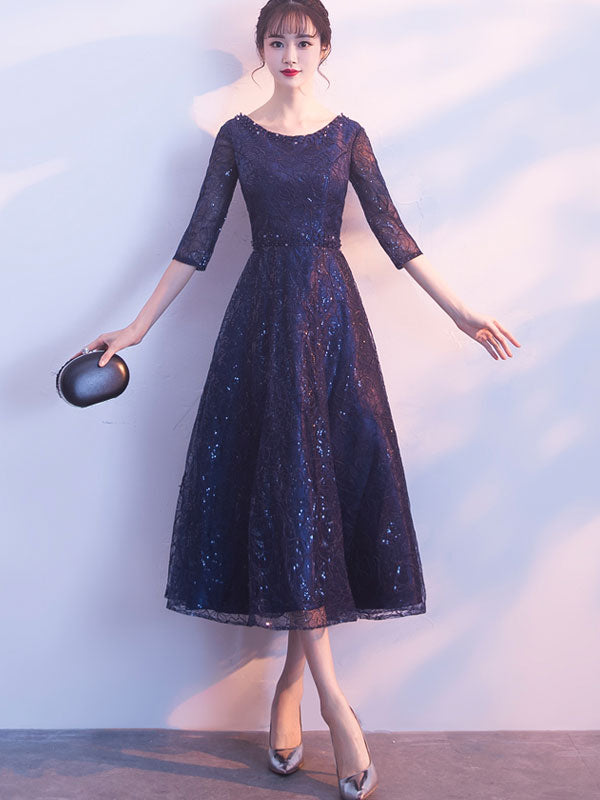 Bridesmaid A-Line Sequined Jacquard Party Prom Dress