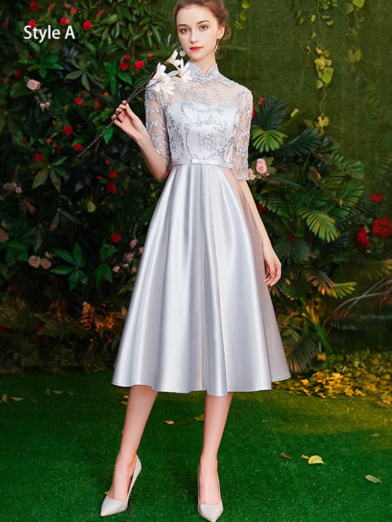 Gray Bridesmaid Fit & Flare Wedding Party Prom Dress
