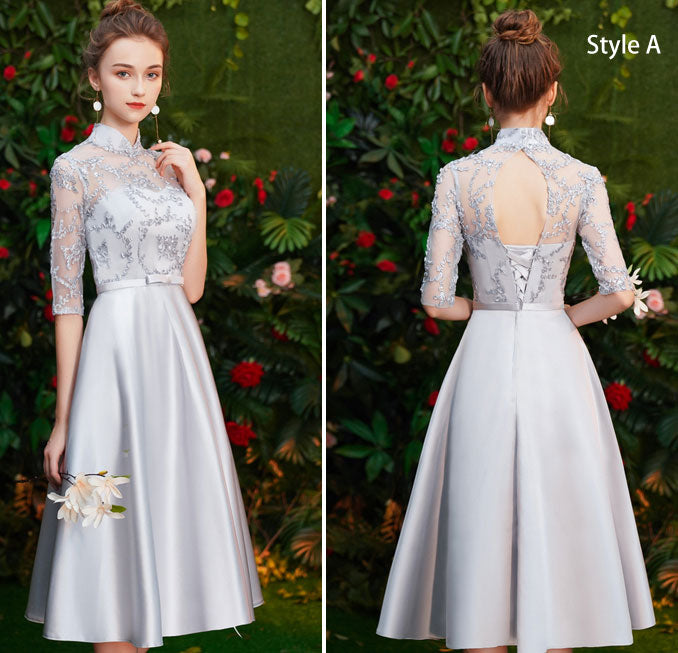 Gray Bridesmaid Fit & Flare Wedding Party Prom Dress