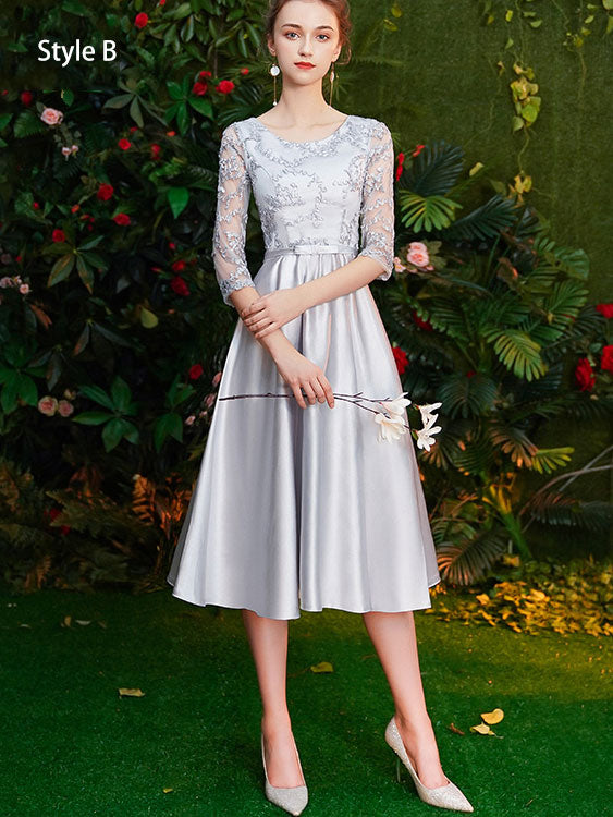 Gray Bridesmaid Fit & Flare Wedding Party Prom Dress