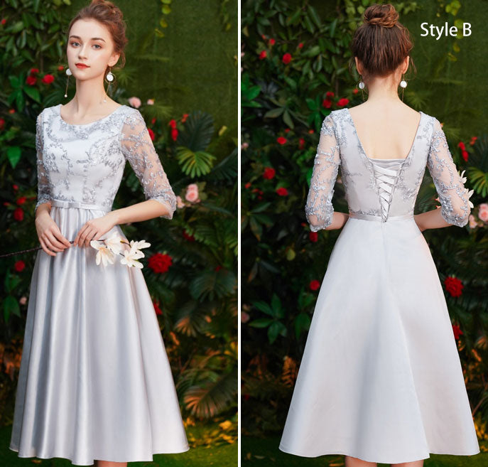 Gray Bridesmaid Fit & Flare Wedding Party Prom Dress