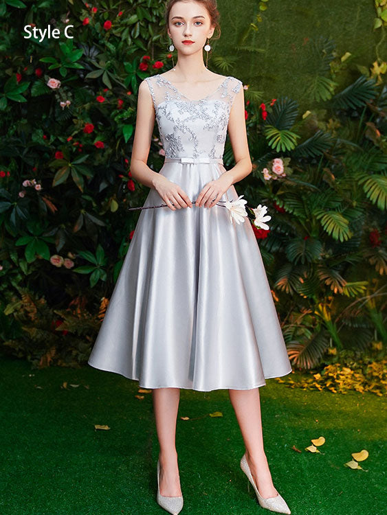 Gray Bridesmaid Fit & Flare Wedding Party Prom Dress