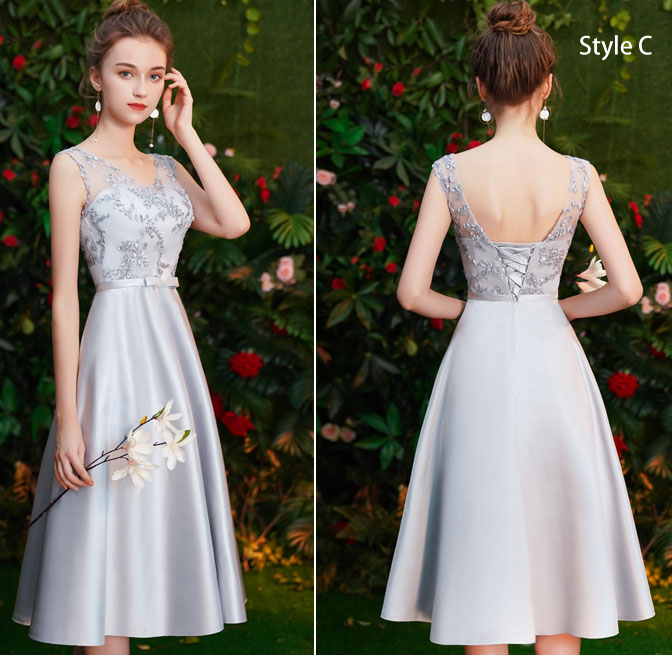 Gray Bridesmaid Fit & Flare Wedding Party Prom Dress