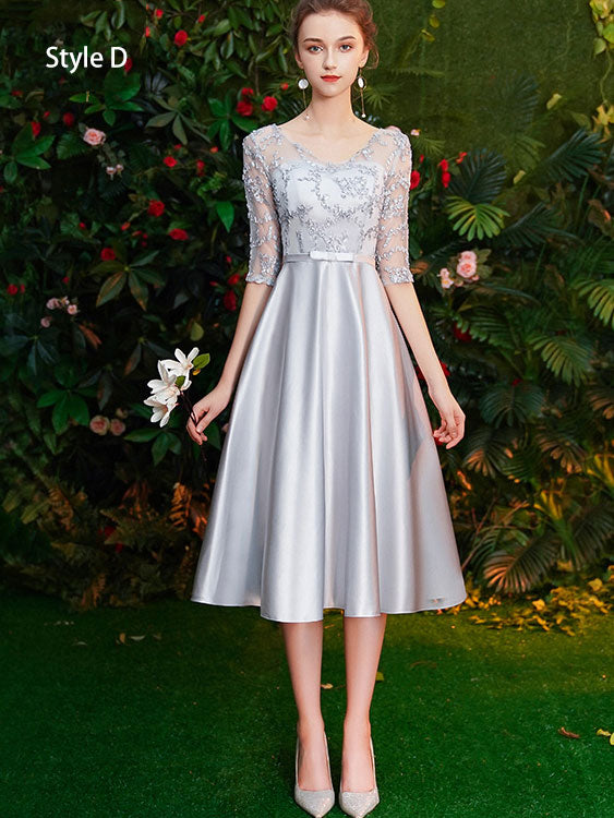 Gray Bridesmaid Fit & Flare Wedding Party Prom Dress
