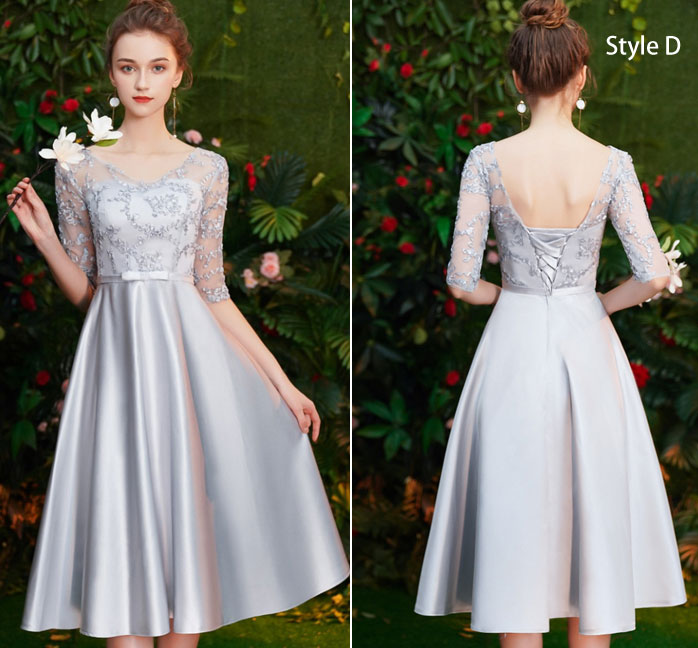 Gray Bridesmaid Fit & Flare Wedding Party Prom Dress