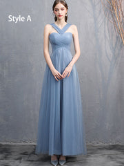Blue Bridesmaid Full Length Tulle Wedding Prom Dress