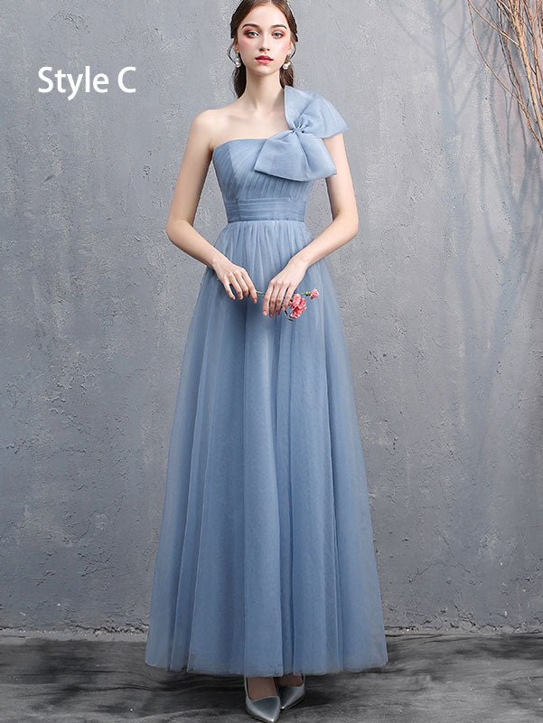 Blue Bridesmaid Full Length Tulle Wedding Prom Dress
