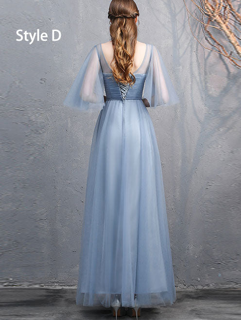 Blue Bridesmaid Full Length Tulle Wedding Prom Dress