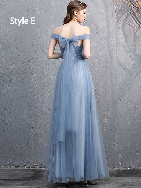 Blue Bridesmaid Full Length Tulle Wedding Prom Dress