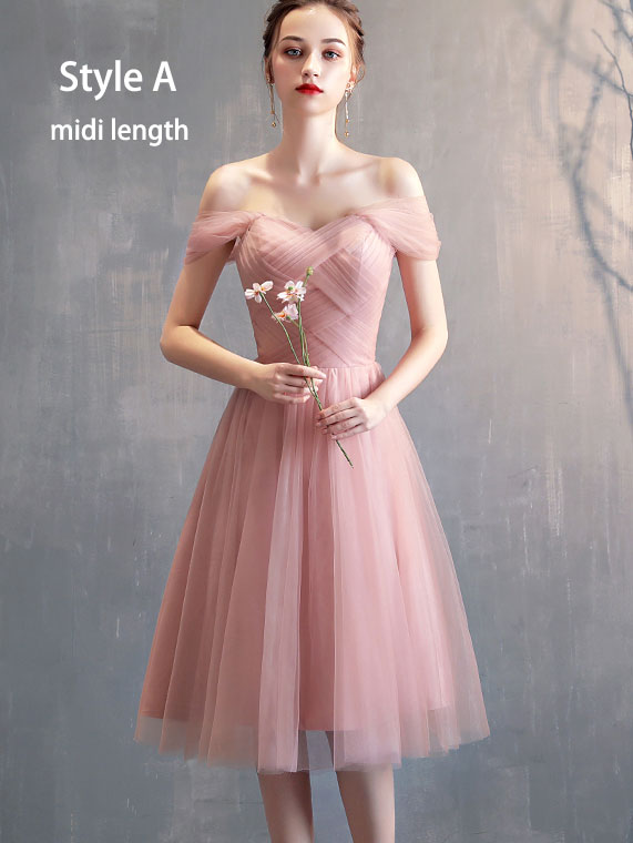 Pink Bridesmaid Tulle Wedding Prom Dress