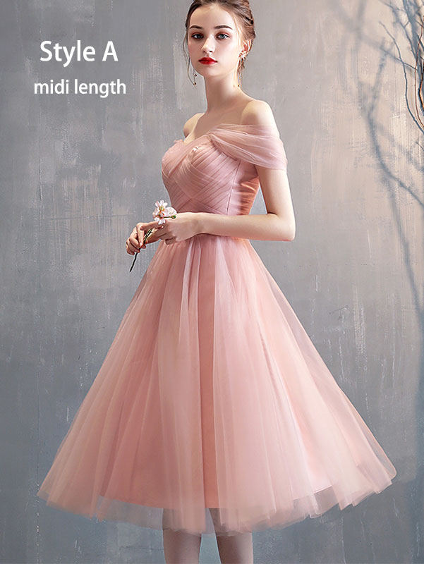 Pink Bridesmaid Tulle Wedding Prom Dress