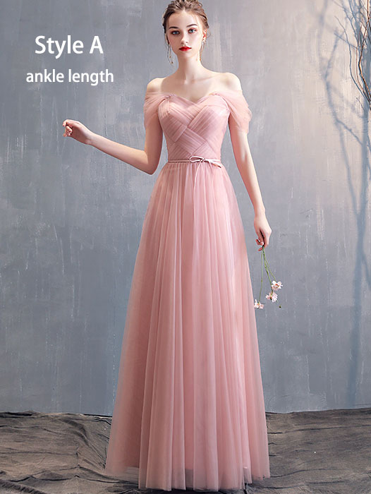 Pink Bridesmaid Tulle Wedding Prom Dress