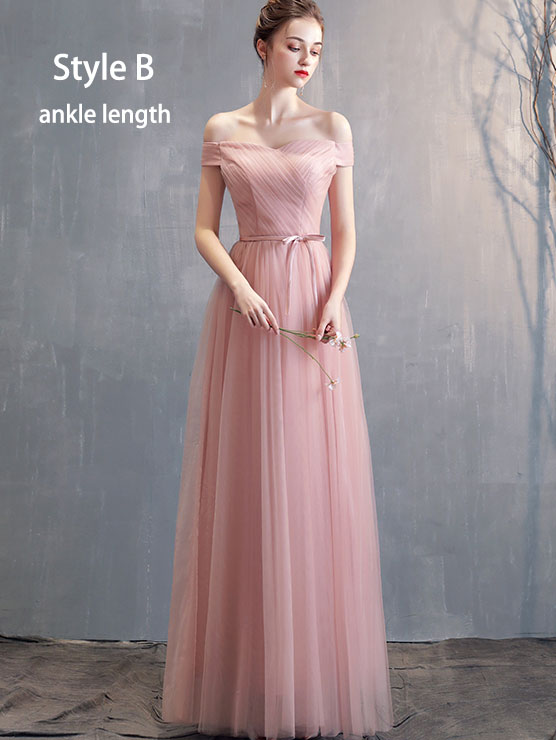 Pink Bridesmaid Tulle Wedding Prom Dress