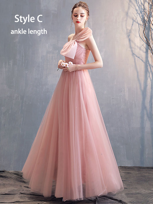 Pink Bridesmaid Tulle Wedding Prom Dress