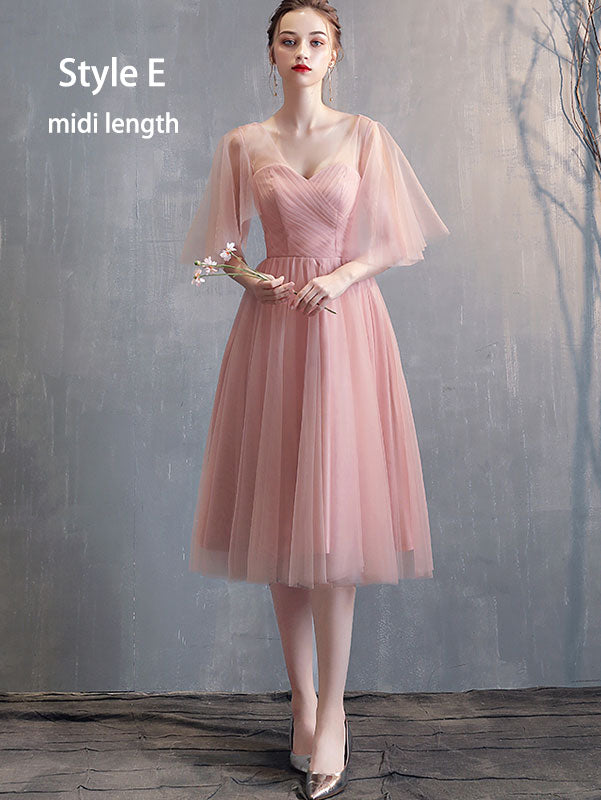 Pink Bridesmaid Tulle Wedding Prom Dress