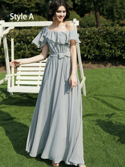 Gray Bridesmaid Ankle Length A-Line Wedding Prom Dress