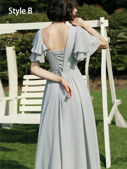 Gray Bridesmaid Ankle Length A-Line Wedding Prom Dress