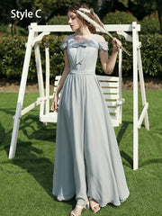 Gray Bridesmaid Ankle Length A-Line Wedding Prom Dress